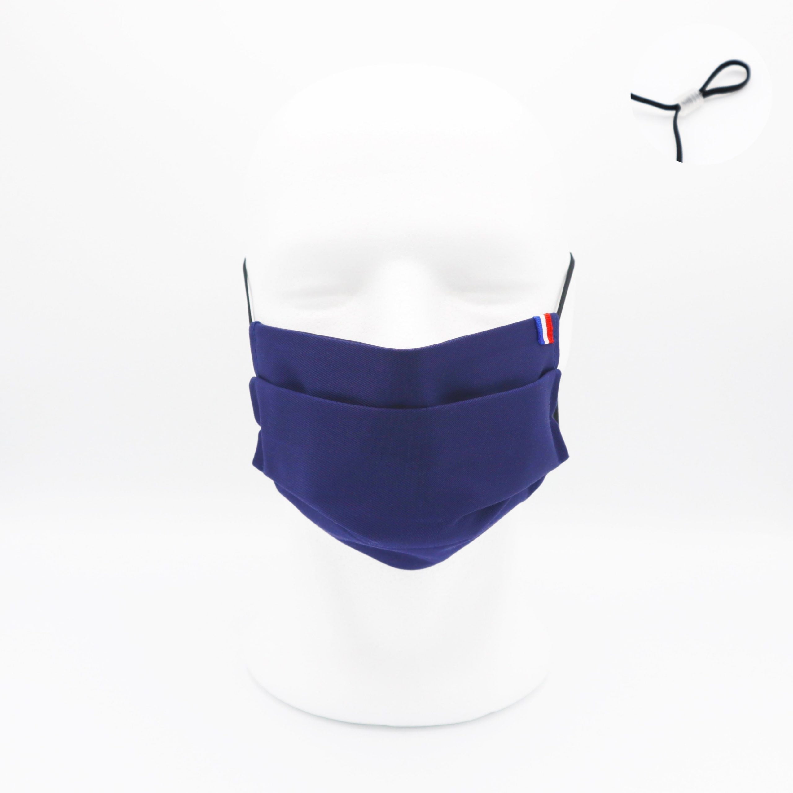 Masque en tissus - Uni bleu marine avec drapeau tricolore français