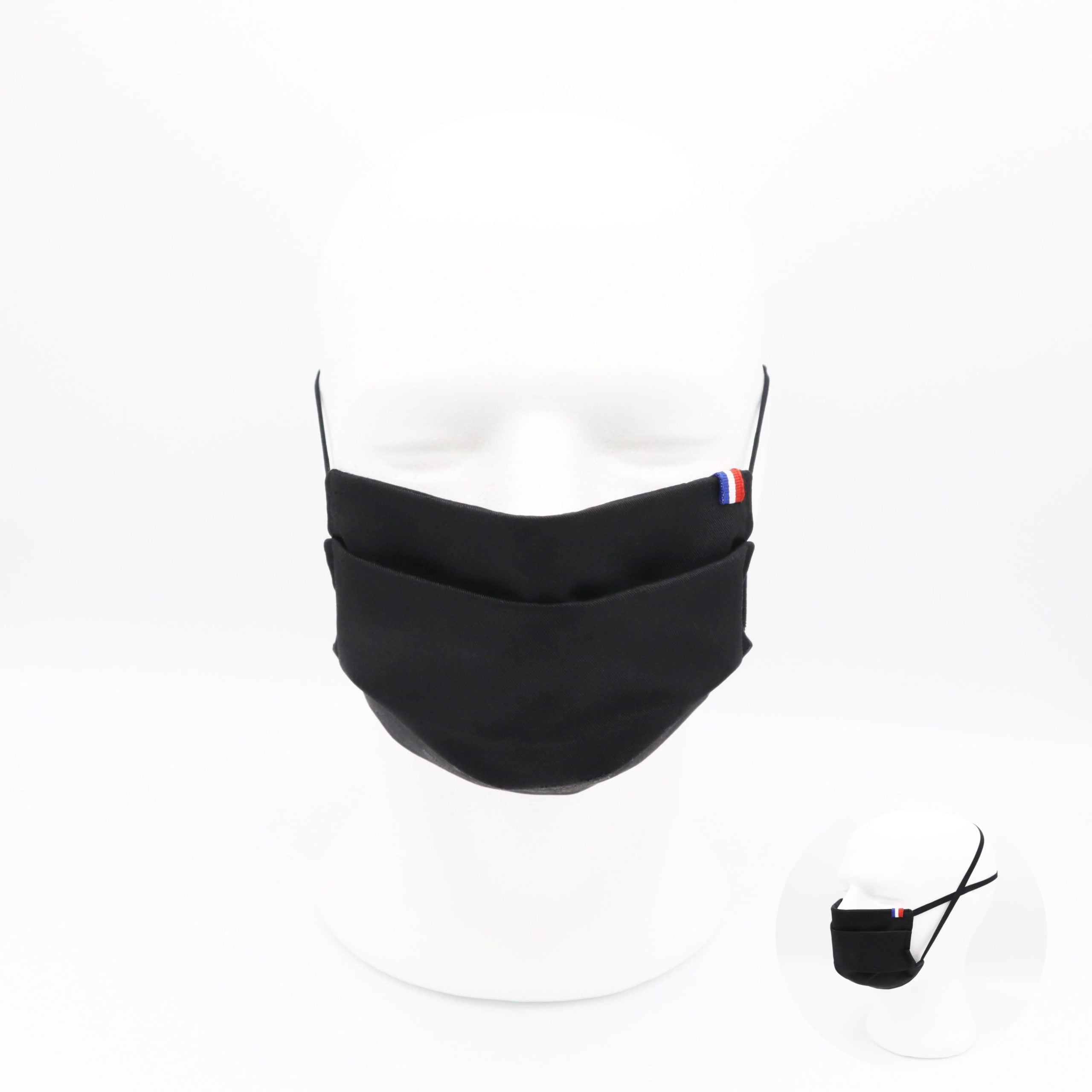 Masque en tissus - Uni noir avec drapeau tricolore français – Image 2
