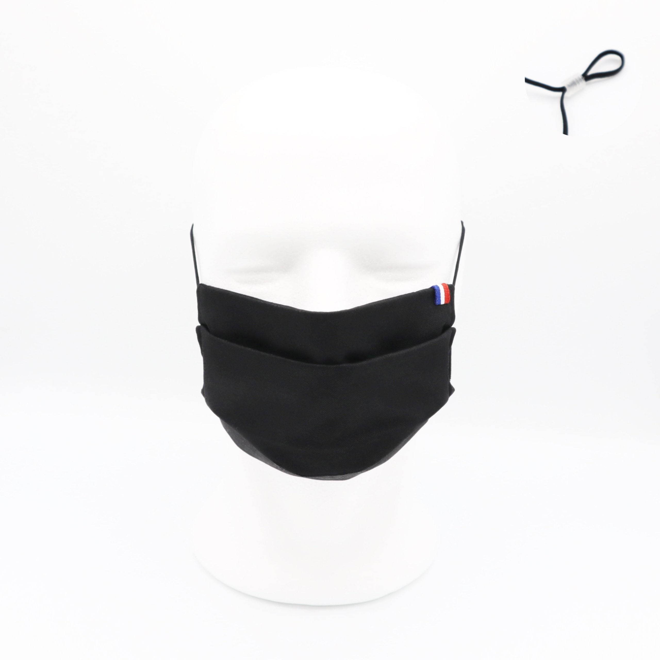 Masque en tissus - Uni noir avec drapeau tricolore français