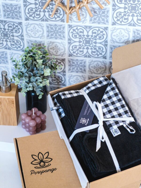 Coffret Serviettes de toilette - Vichy noir