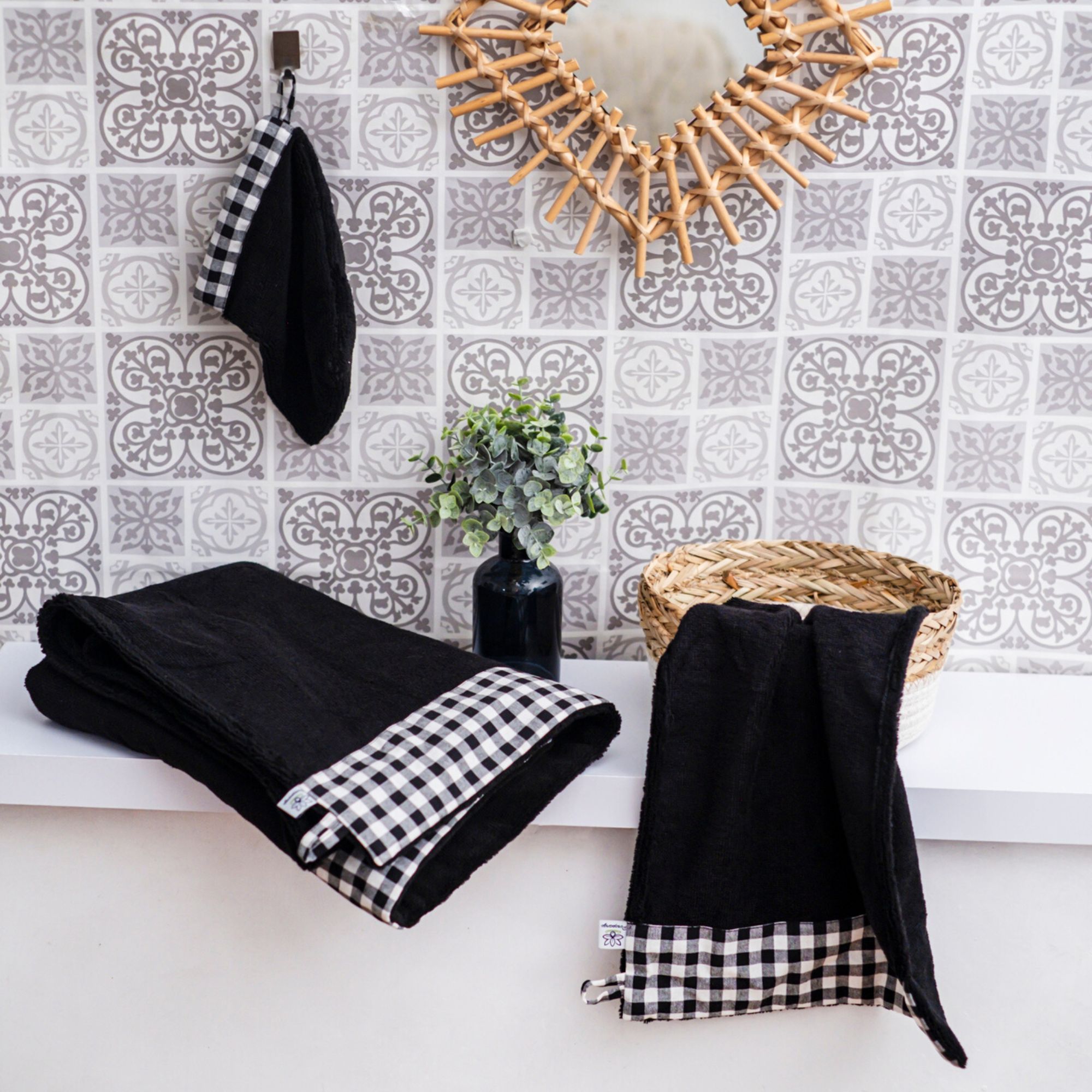 Coffret Serviettes de toilette - Vichy noir – Image 2