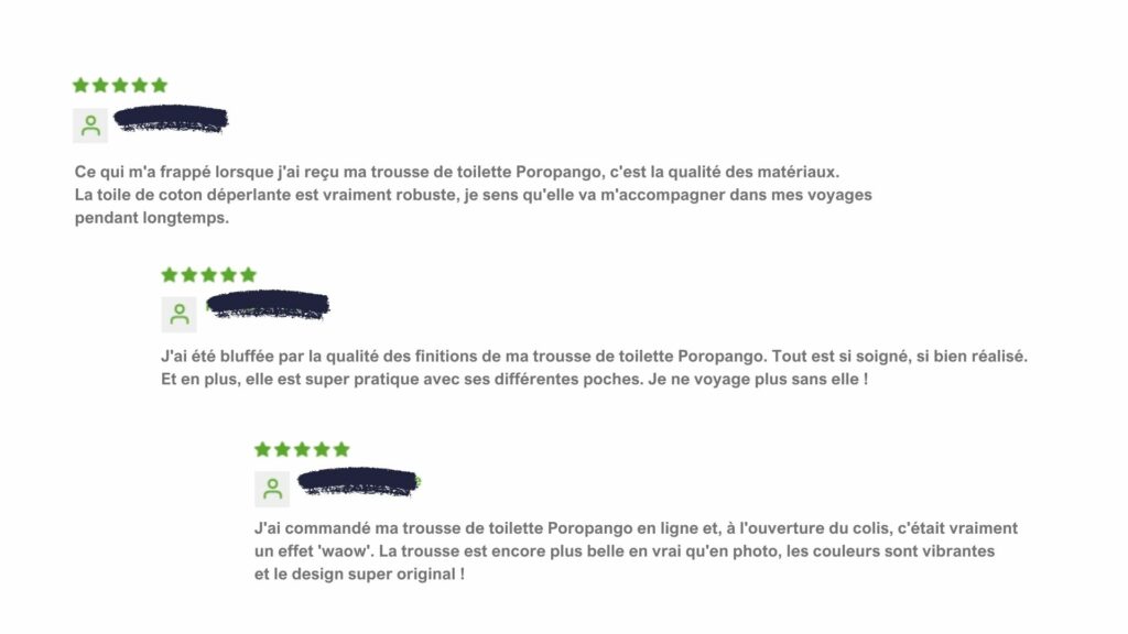 Avis clients sur la trousse de toilette Poropango