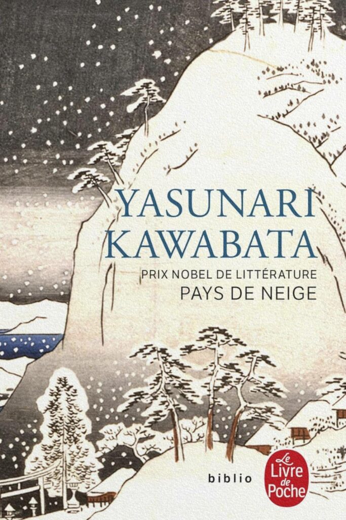 Couverture du roman *Pays de neige* de Yasunari Kawabata, histoire d’amour contemplative dans un Japon enneigé.