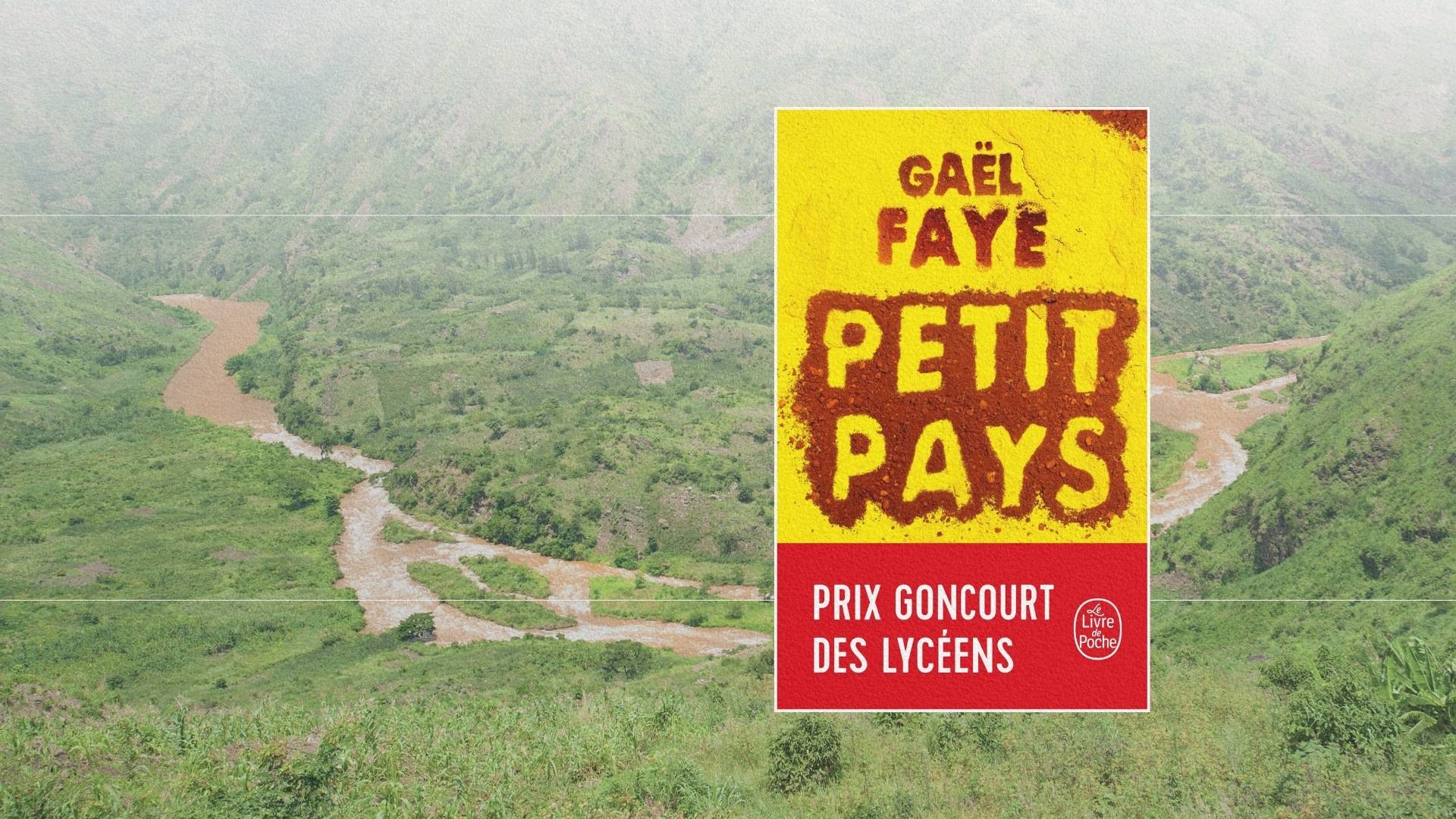 Illustration de la couverture du roman Petit Pays de Gaël Faye sur fond de collines verdoyantes du Burundi